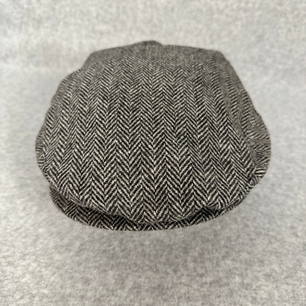 Vintage Mens Stetson Herringbone 100% Wool Flat Cap Sz XL Black White Made USA